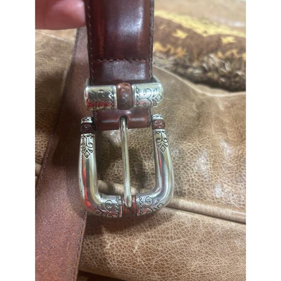 Brighton Leather Belt Western Engraved Silver Buckle Set Style 9A207 Size 32 ML - Picture 3 of 9